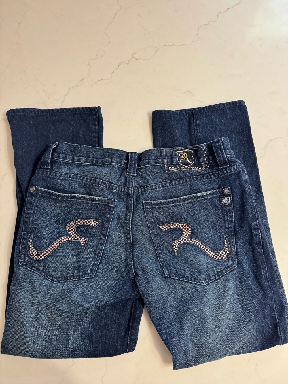 Rock & Republic Size 34 Rhinestone R Pocket Bootcut Jeans - Picture 2 of 5